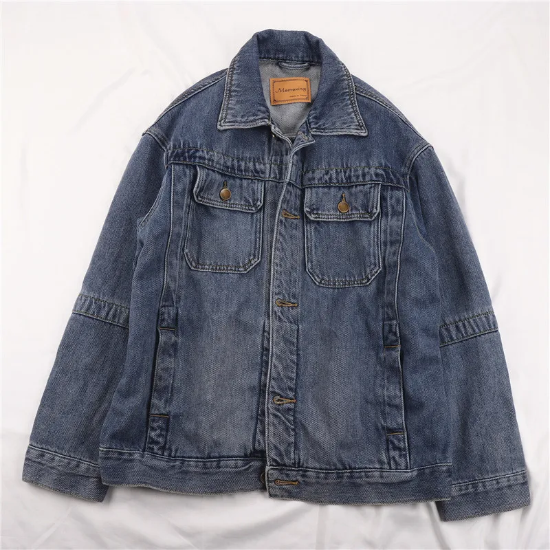 

Dark Blue Denim Jacket Women Casual Vintage Lapel Long Sleeve Pocket Jeans Jacket Female Autumn Short Cowboy Outwear Streetwear