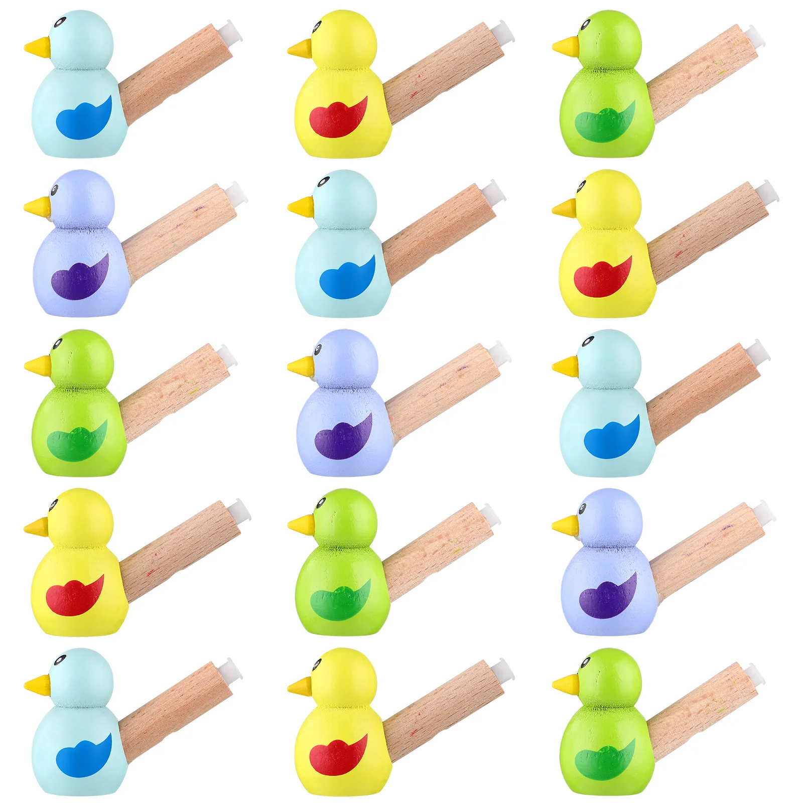 

15pcs Wooden Bird Whistles Kids Whistle Toys Wooden Cartoon Whistles Educational Kids Toys (Random Color)