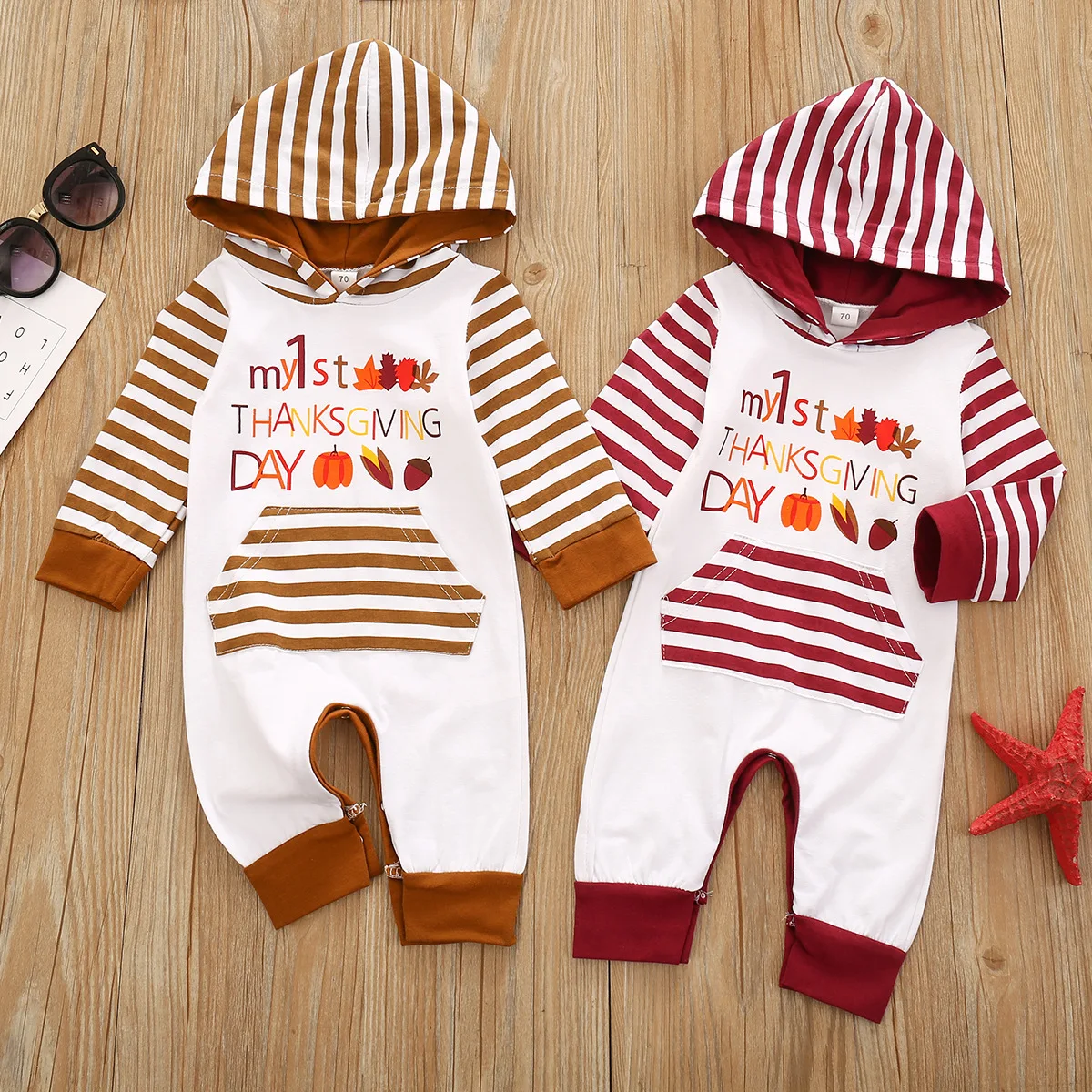 

Newborn Infant Toddlers Baby Rompers Thanks Giving Day Halloween Costume Long-sleeved Hooded Outing Clothes Kids Clothing