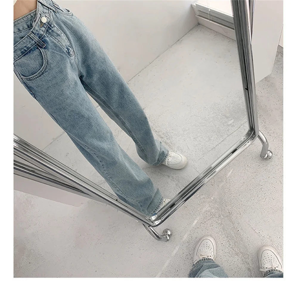 2022 Retro Style High-Waist Design Cross-Waist Jeans Women's Summer New Slim Straight Drapey Mopping Trousers