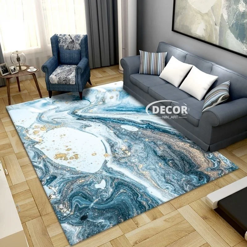 

Golden Blue Luxury Flannel Carpet for Living Room Abstract Modern Floor Mat Non-Slip Bedroom Modern Bathroom Home Decoration Rug