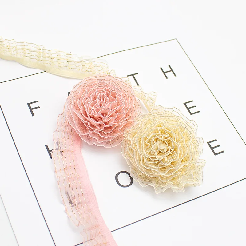 

1 ярд, эластичная шифоновая Золотая кружевная отделка в виде грибка из снежной марли, стрейч-лента, яркое платье, Рождественская лента, украшение для кукол LP15