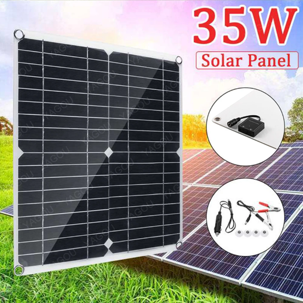 

12V Solar Panel Kit Complete 360*330mm Solar Plate 35W with Charge PWM Controller 10A-100A Dual USB DIY Solar Power Car Charger