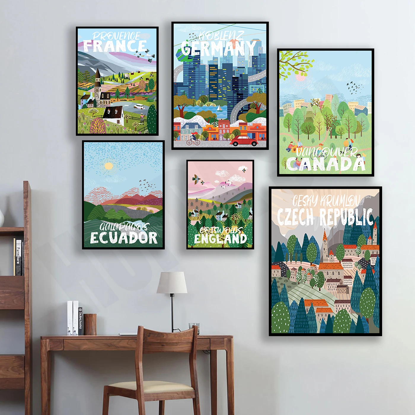 

Забавные иллюстрационные дорожные постеры с пейзажем, настенный Декор для дома, гостиной и спальни, Картина на холсте, подарки