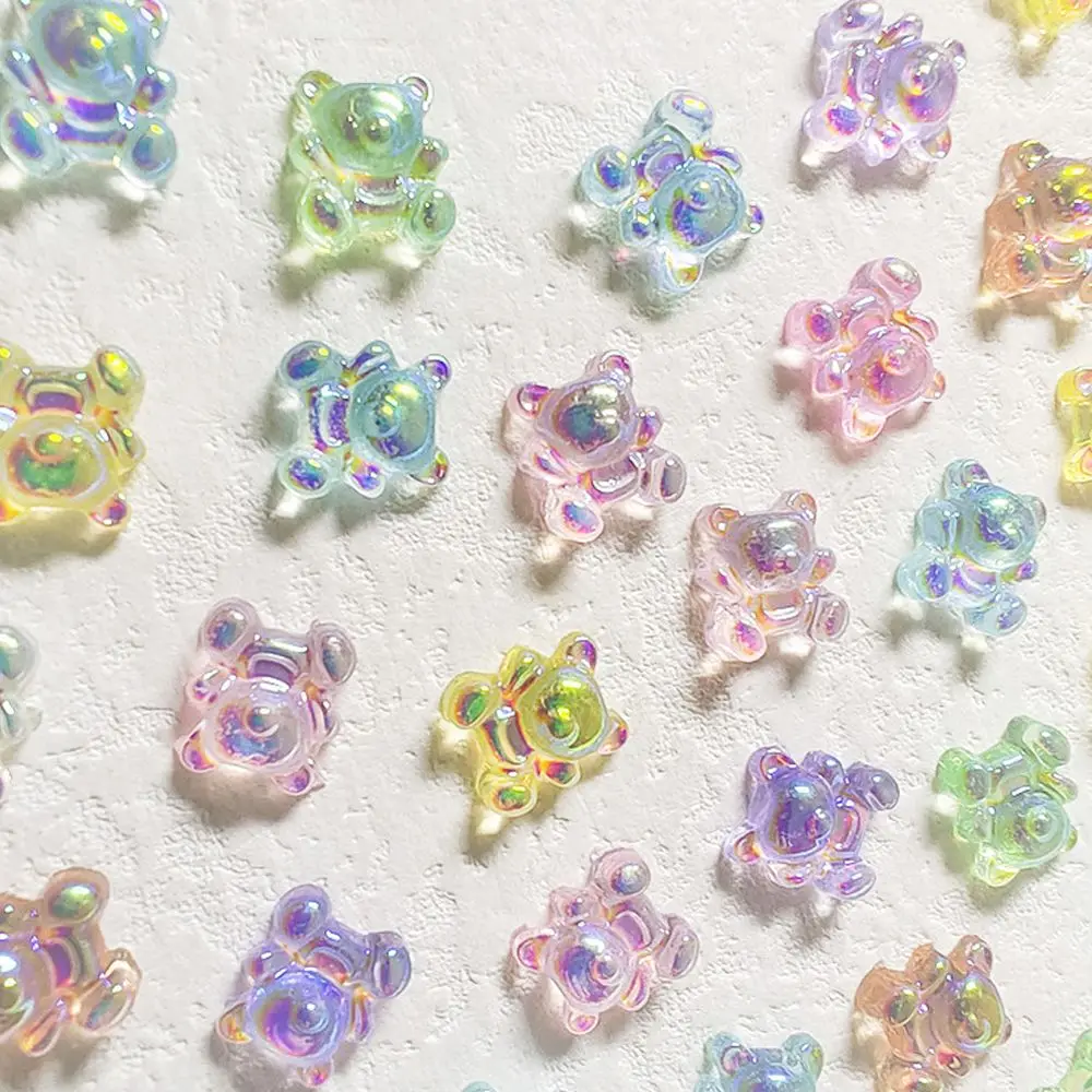 

20Pcs/Set Lovely 3D Cartoon Bear Nail Accessories Colorful Aurora Resin Nail Art Decorations for Women DIY Manicure Tools