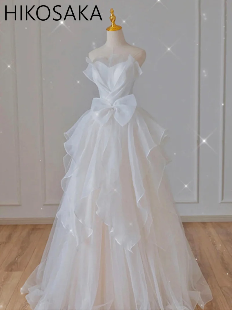 

French Luxury White Trailing Wedding Dresses for Bride 2022 Women Elegant Sexy Strapless Long Prom Party Dress Fairy Vestidos