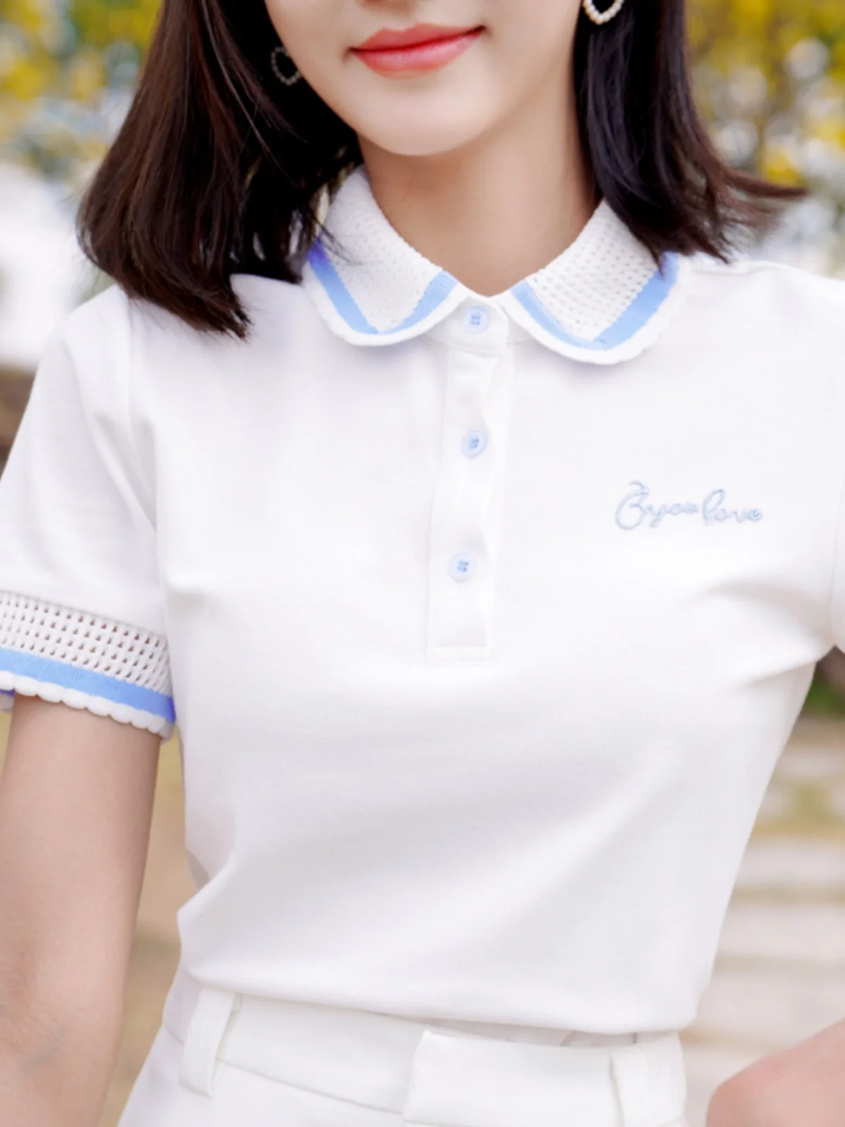 ATAR Полая сетчатая рубашка-поло с короткими рукавами и лацканами женская летняя