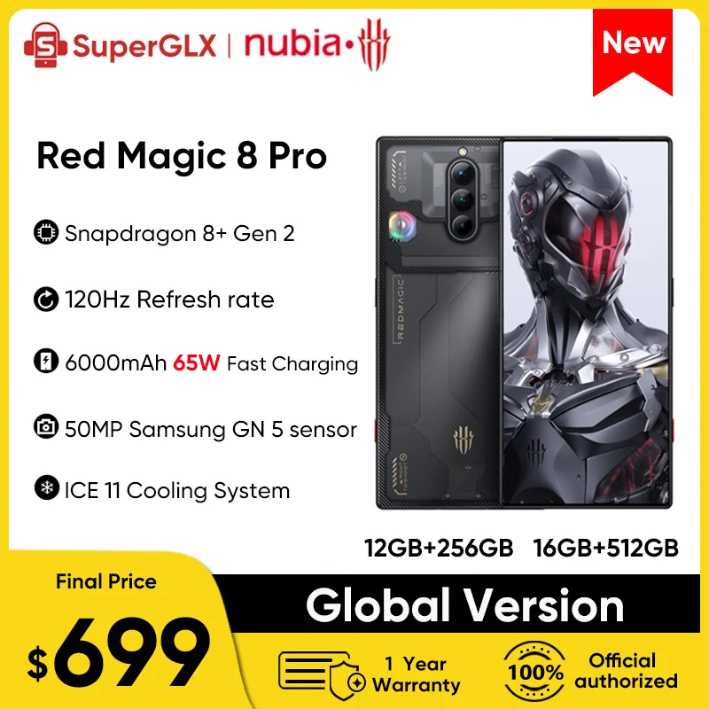 

Nubia RedMagic 8 Pro 5G Global Version Gaming Phone Snapdragon 8 Gen 2 Smartphone,65W GaN Fast Charge Red Magic 8 Pro Cellphone