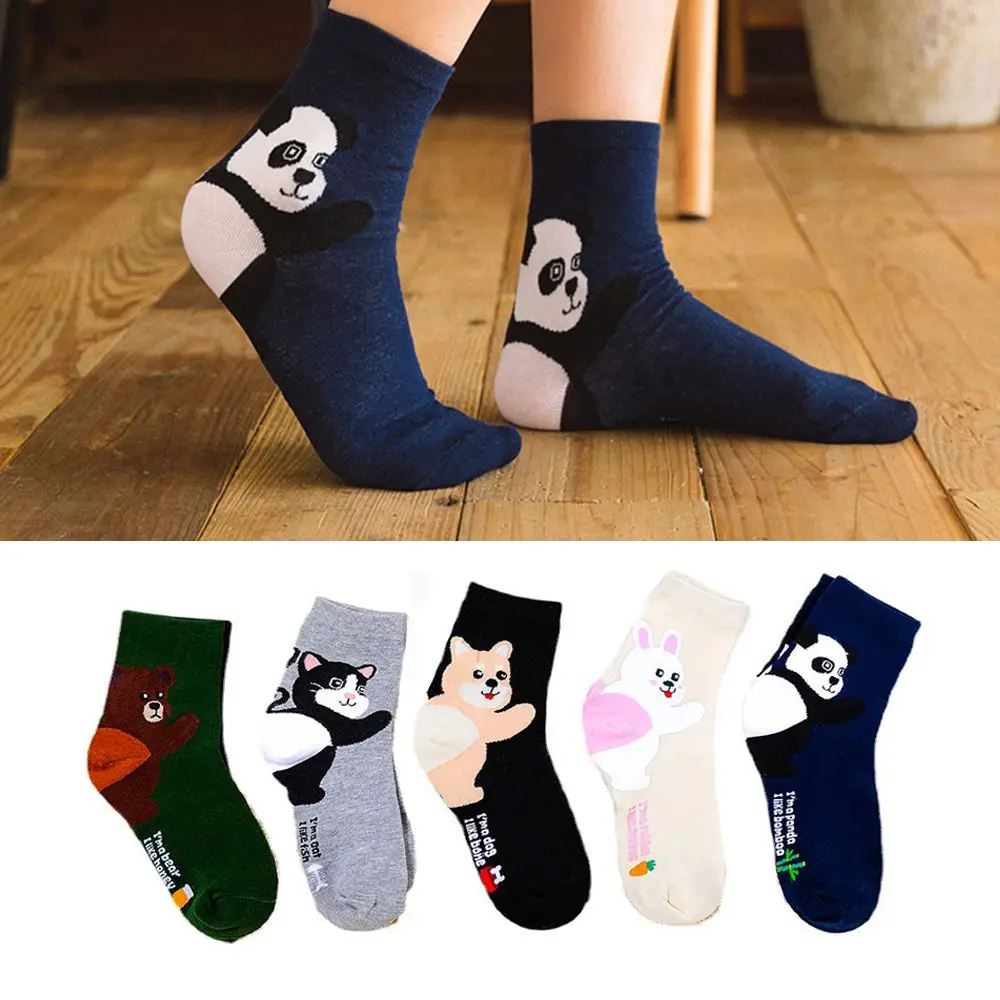 

New Cute Cartoon Rabbit Dog Cat Bear Panda Printing Socks Comfortable Mid-tube Cotton Socks for Women Girls Hosiery