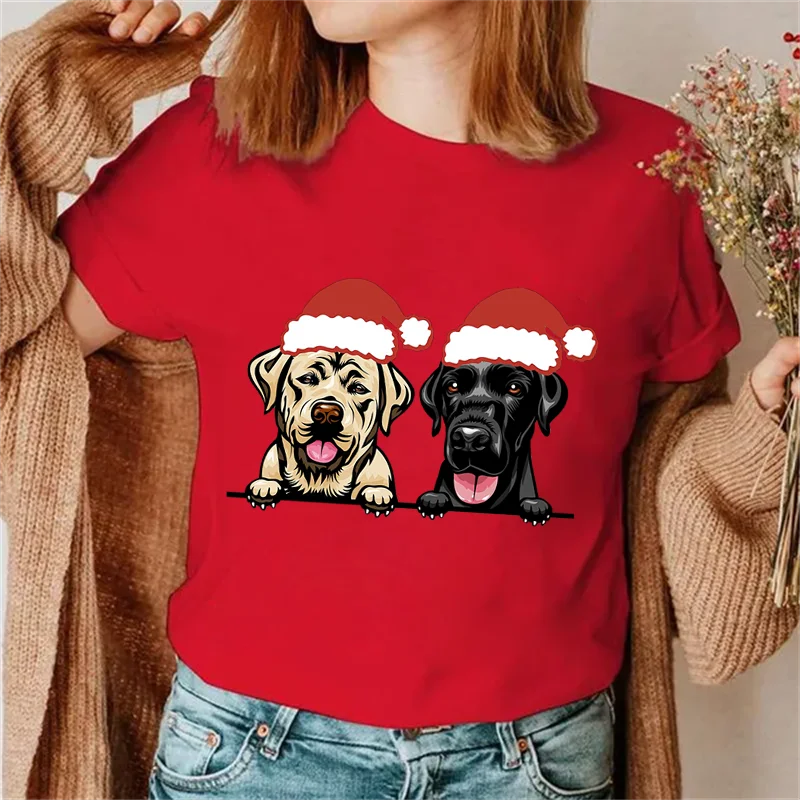 

Female T-shirt Summer Christmas Dogs Print Women's Shirt Harajuku Short-sleeve TShirt Casual Fashion O-neck T-shirt Tops Clothes