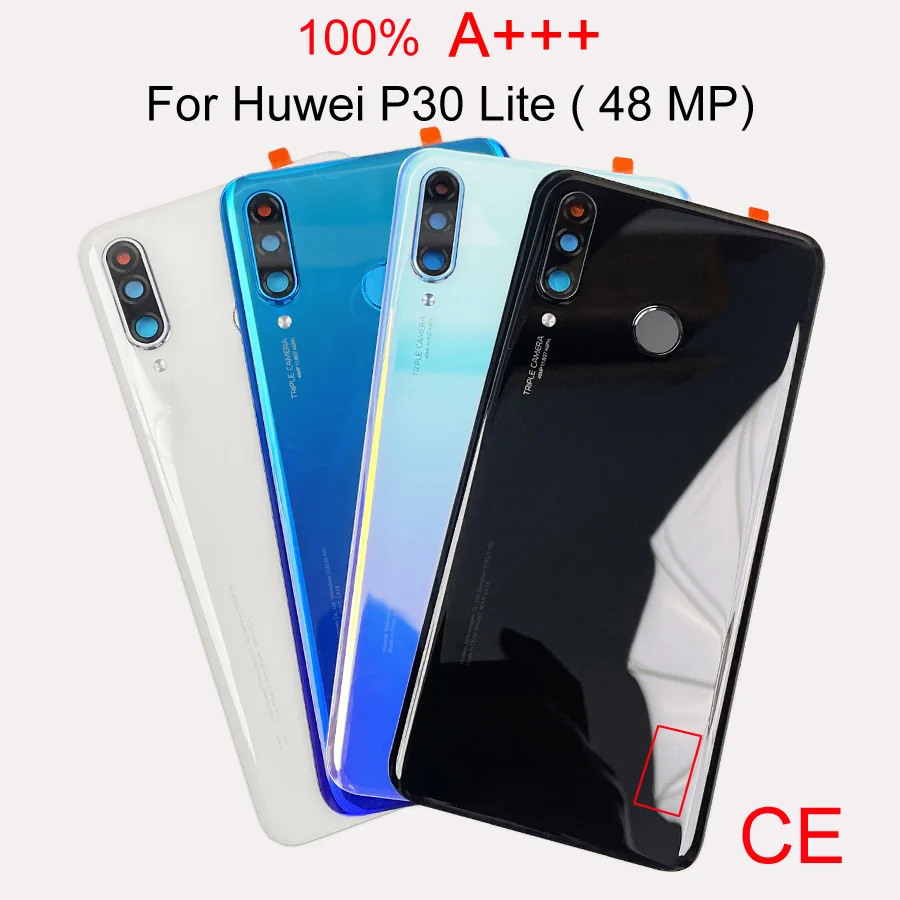 Фото Для Huawei P30 lite 48MP/New Edition 2020 задняя крышка батарейного отсека, задняя стеклянная крышка корпуса Nova 4E с объективом камеры и CE №1