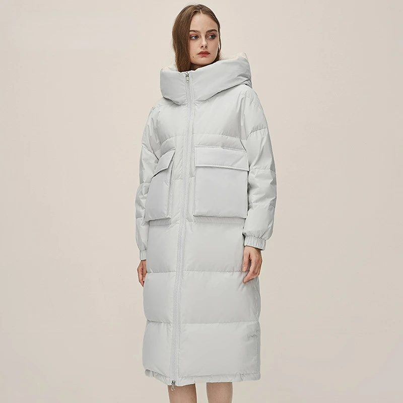 Winter 2022 new long down jacket thickened hooded to keep warm and extremely cold solid color versatile for men and women
