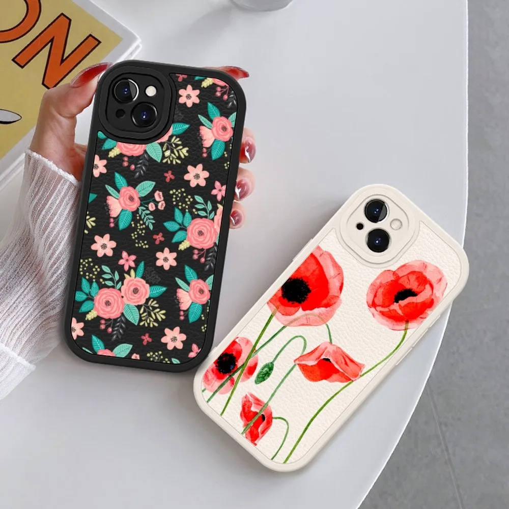 

Red Tulip Rose Phone Case For IPhone 14 11 12 13 Pro Max X XR XSMax 6 6S 7 8 Plus SE 2022 Soft Lambskin Color Phone Cover