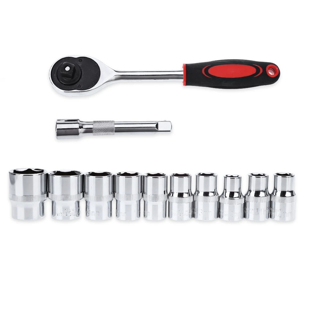 

12pcs 1/4'' Inch Ratchet Socket Wrench Set Hardware Car Repairing Tool Socket Set