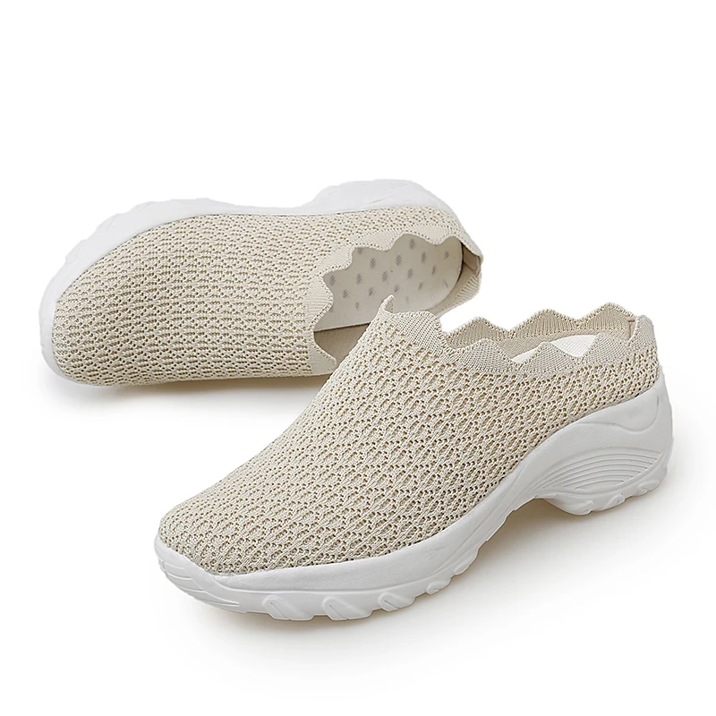 

Summer Slip On Half Shoes For Women Platform Flats Breathable Mesh Casual Ladies Pink Beige Black 2021 New Lightweight