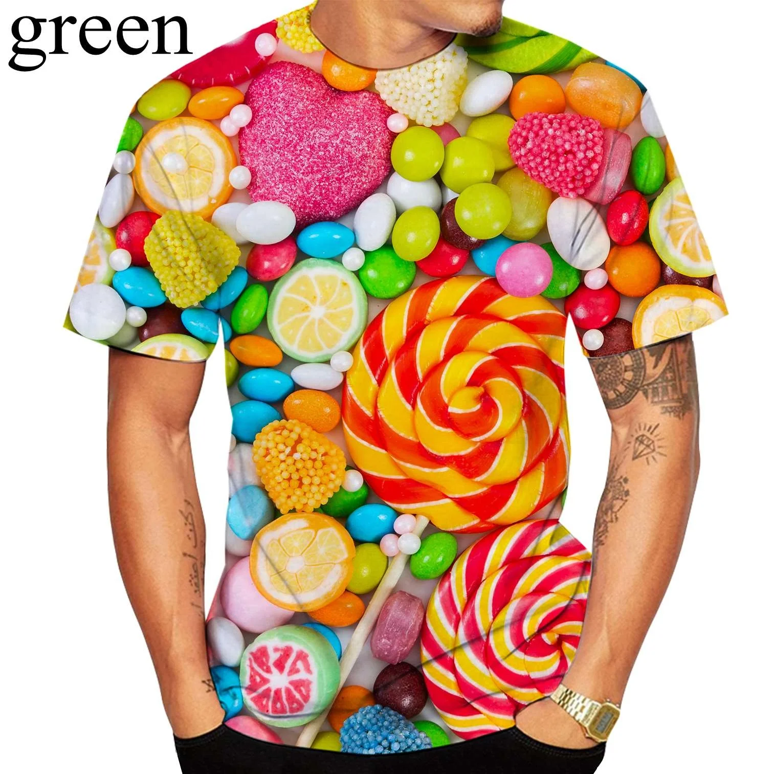 

3D Hot Selling T-shirt Men's Fashion T-shirt Candy Chocolate Leisure 3D Printing Short Sleeve T-shirt Men's Clothing Tights 2023