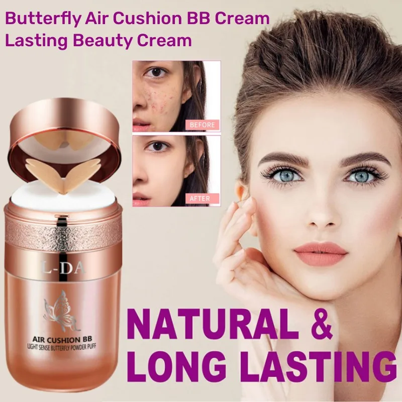 

L-DA BB Cream Butterfly Air Cushion Foundation Whitening Moisturizing Isolation Cover Spot Concealer Oil Control Facial Makeup