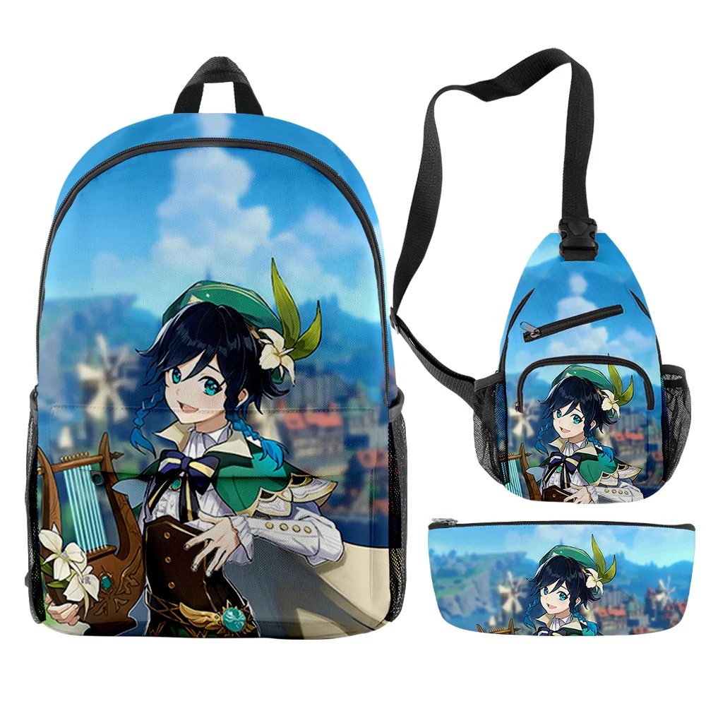 

2023 3pcs/set Genshin Impact Venti Boys Girls Backpacks Travel Chest Bag Pencil Case Primary Middle School Students Schoolbag