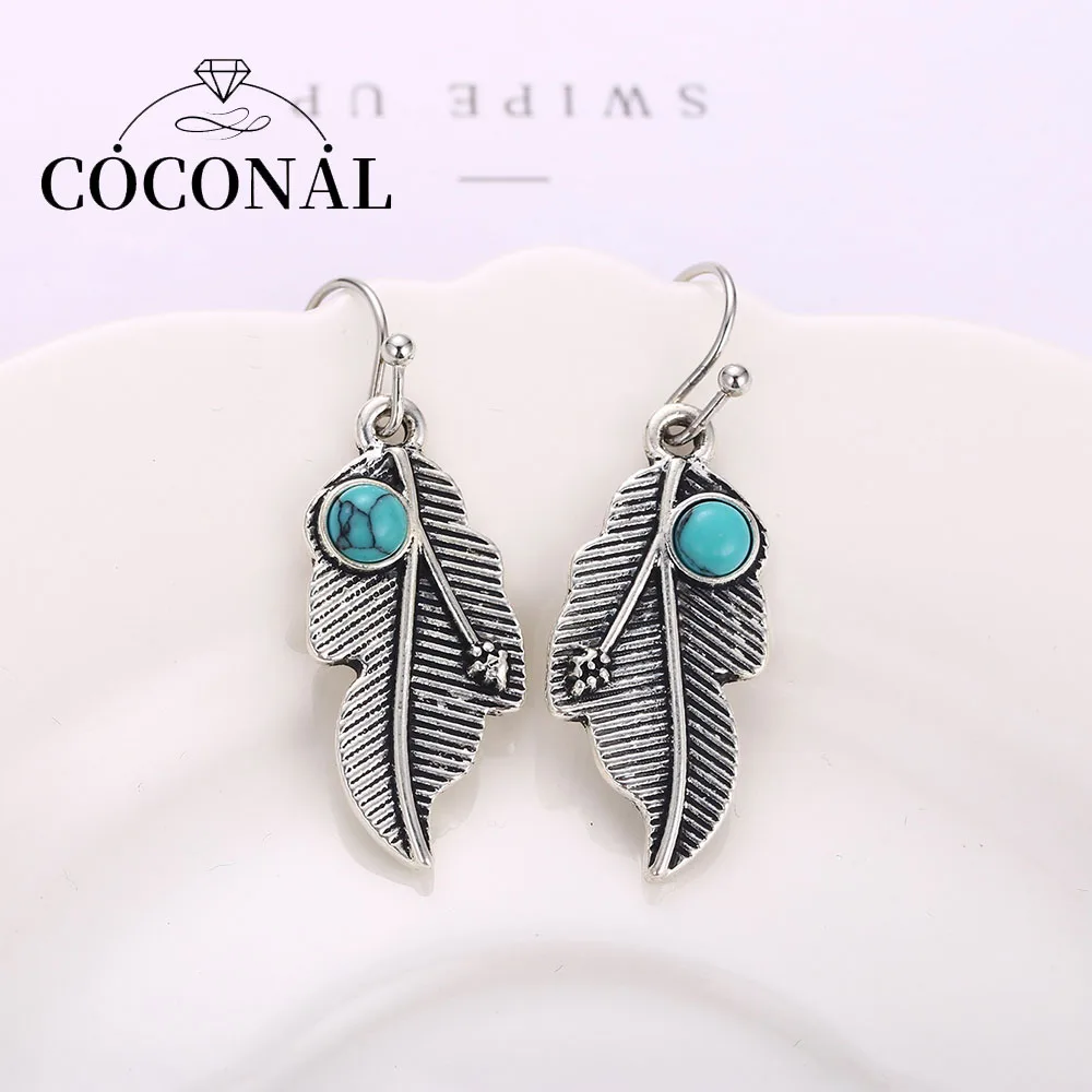 

Coconal Romantic Leaf Blue Double Color Drop Earring Lover Women Proposal Jewelry Zircon For Female Engagement Accessories