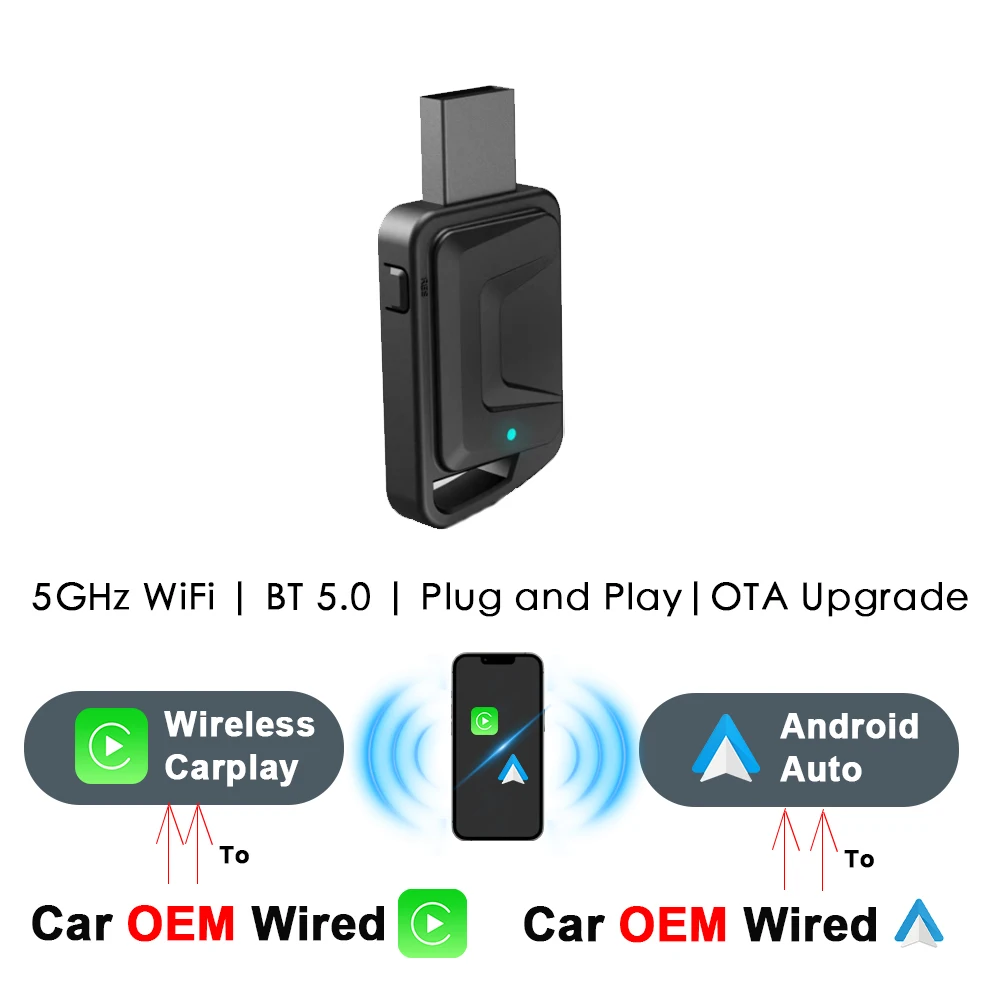 

Lelv CA03 CarPlay Android Auto A2A адаптер проводной к беспроводному для Audi Toyota Mazda Nissan Chevrolet Suzuki Subaru Kia Ford Opel