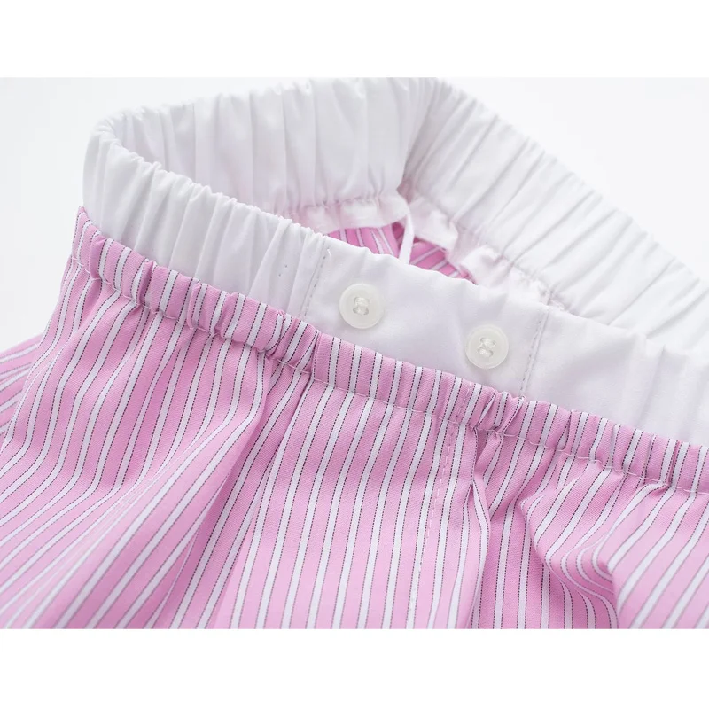 TRAF Pink Striped Shorts for Women Mid Waist Bermuda Shorts Woman Summer 2023 Beach Shorts Women Streetwear Pleated Women Shorts