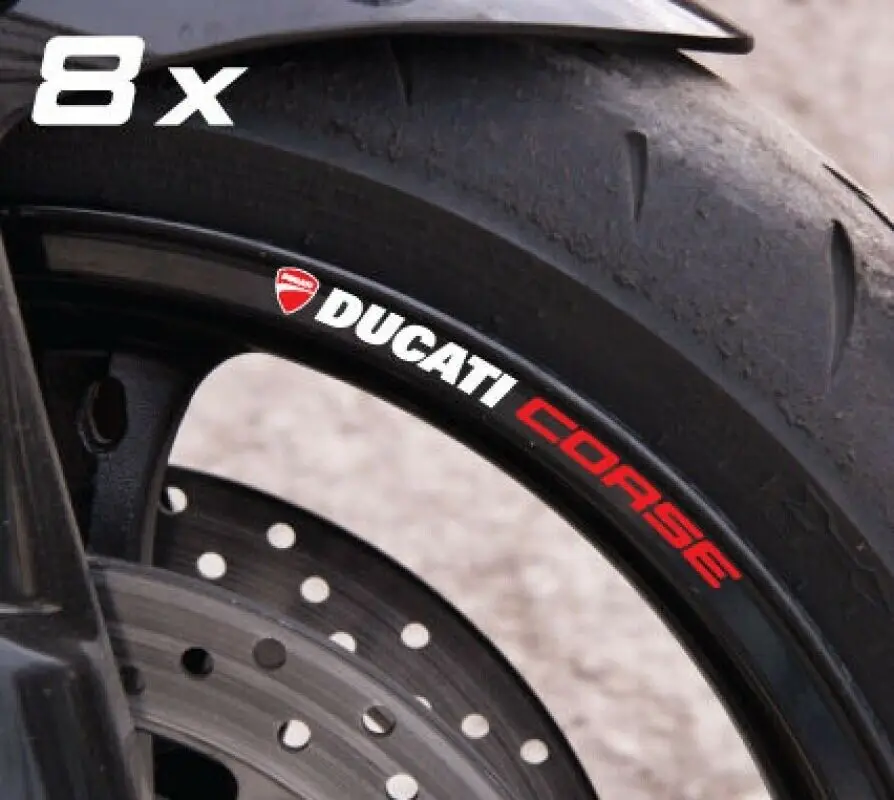 8 X Ducati Corse Motorfiets Wiel Decals Velg Stickers Strepen Set Gelamineerd Voor Ducati 696 748 796 797 848 959 996 1098 1198