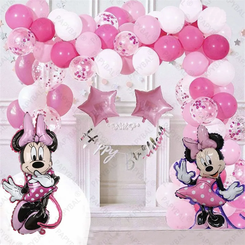 

97Pcs Disney Minnie Mouse Theme Party Balloons 32" Rose Pink Number Foil Balloon Birthday Party Decors Kids Helium Balls Toys