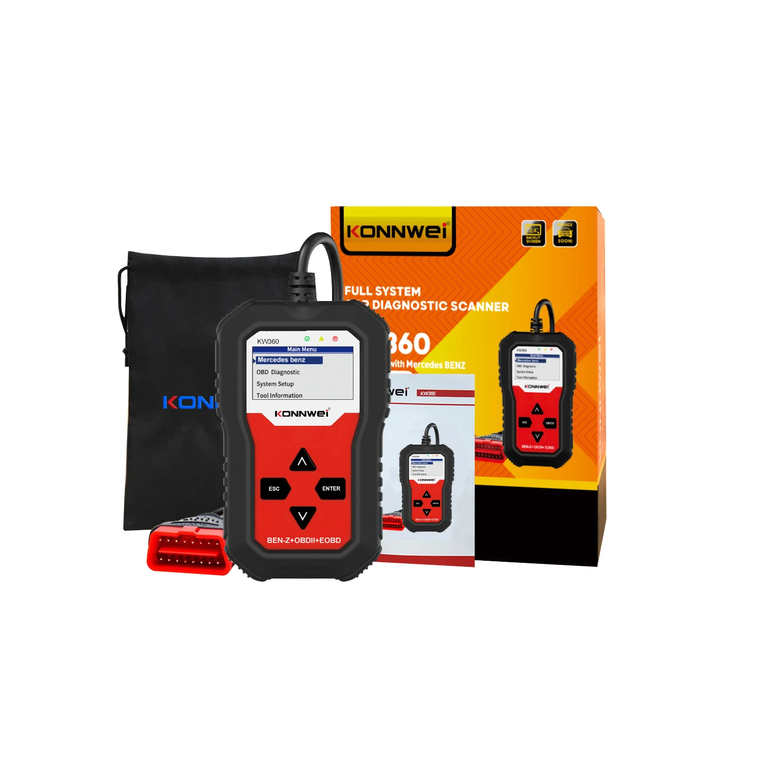 Новинка 2023, KONNWEI KW360 для Benz, полнофункциональный сканер неисправностей автомобиля, тормозная система ABS, сканер, автоматический диагностический инструмент, Автомобильный сканер OBD2