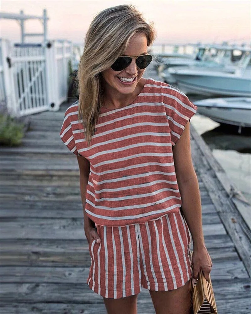 2023 Women Stripe Loose Playsuits Short Jumpsuit Lady Fashion Casual Summer Playsuit Jumpsuits Female Romper Casual Trouser Slim