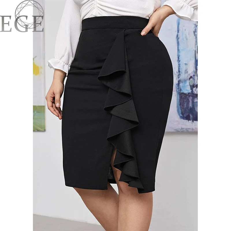 Elegant Plus Size Women's Spring Summer Black Skirts Hip Covered PLUS SIZE 5XL 6XL Women's Black Plus Size Skirts