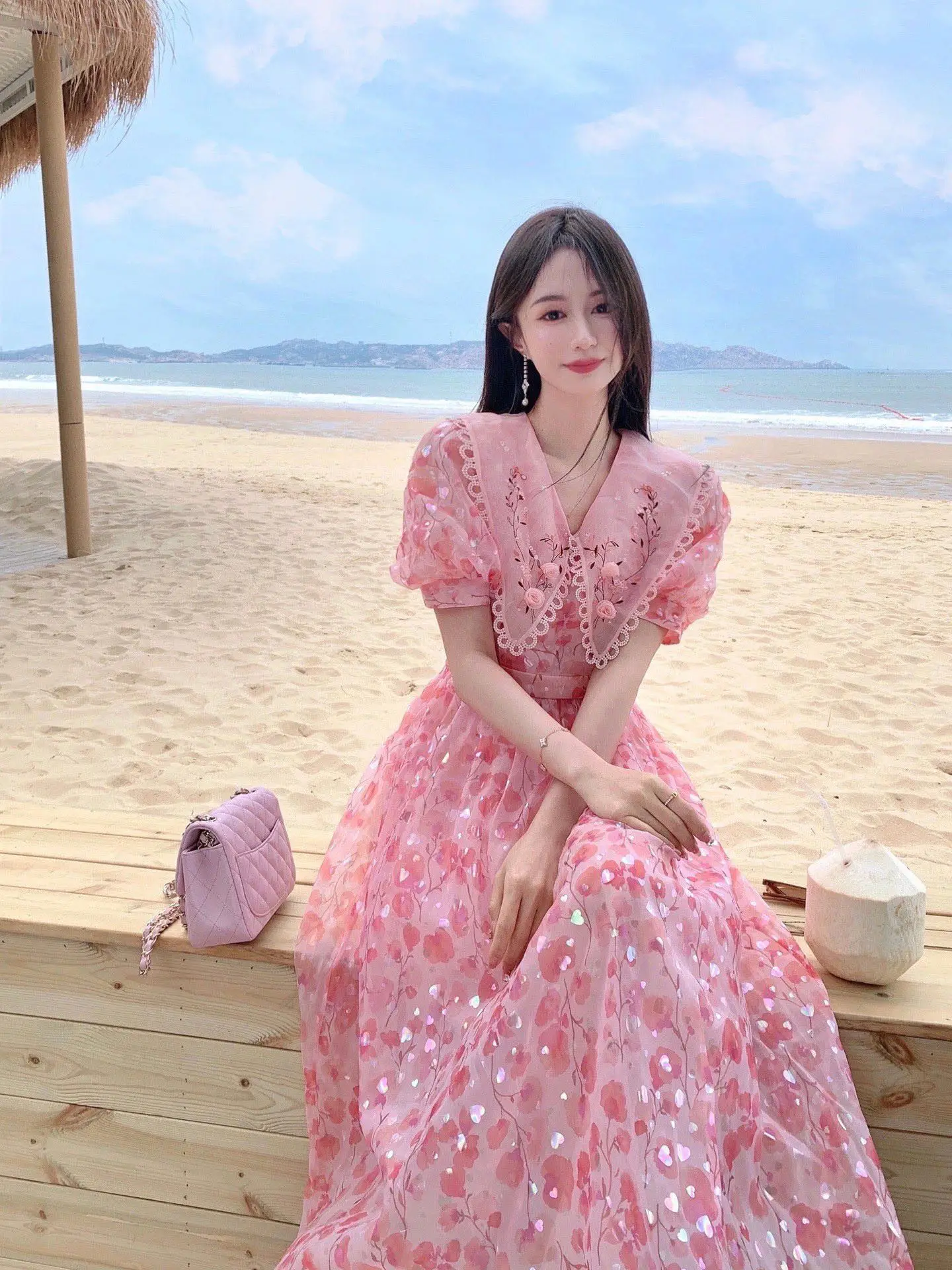 

2023 spring and summer women's clothing fashion new Embroidered Lace Collar Dress 0621