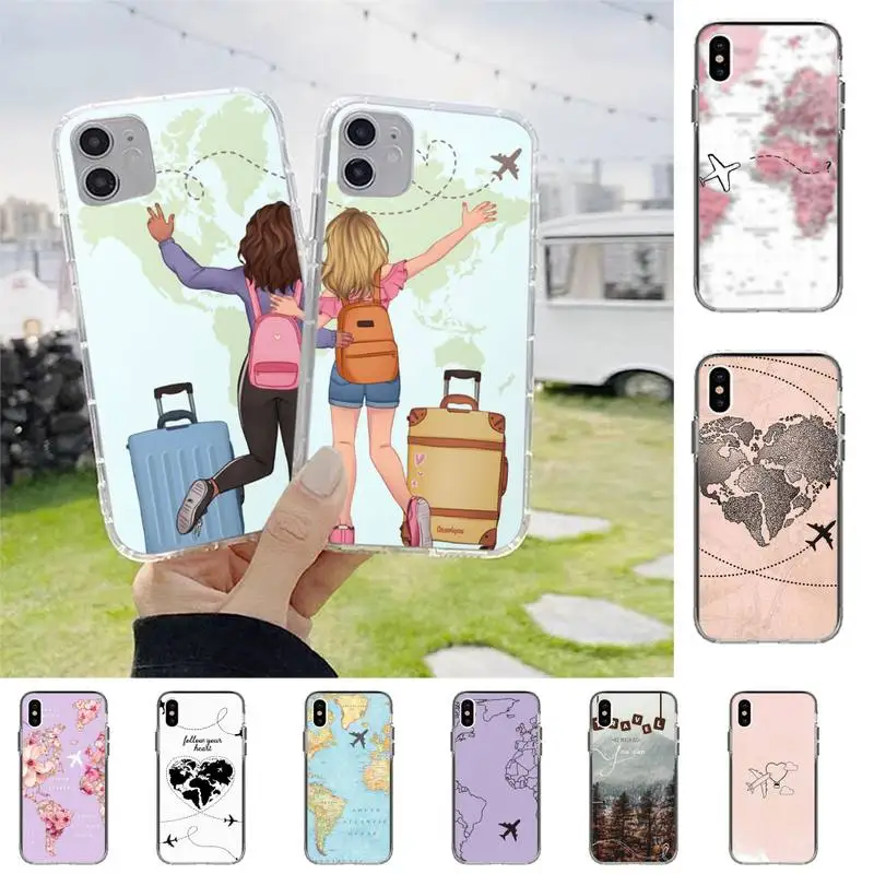 

World Map Travel Phone Case For iPhone X XS MAX 6 6s 7 7plus 8 8Plus 5S SE 2020 XR 11 11pro max
