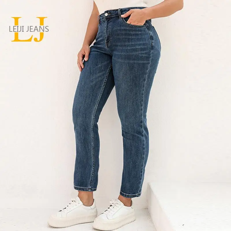 

LEIJIJEANS 2021 размера плюс, модные, прямые, винтажные, средняя талия, полная длина, свободные, бойфренды, женские джинсы стрейч, джинсы для мамы и ж...