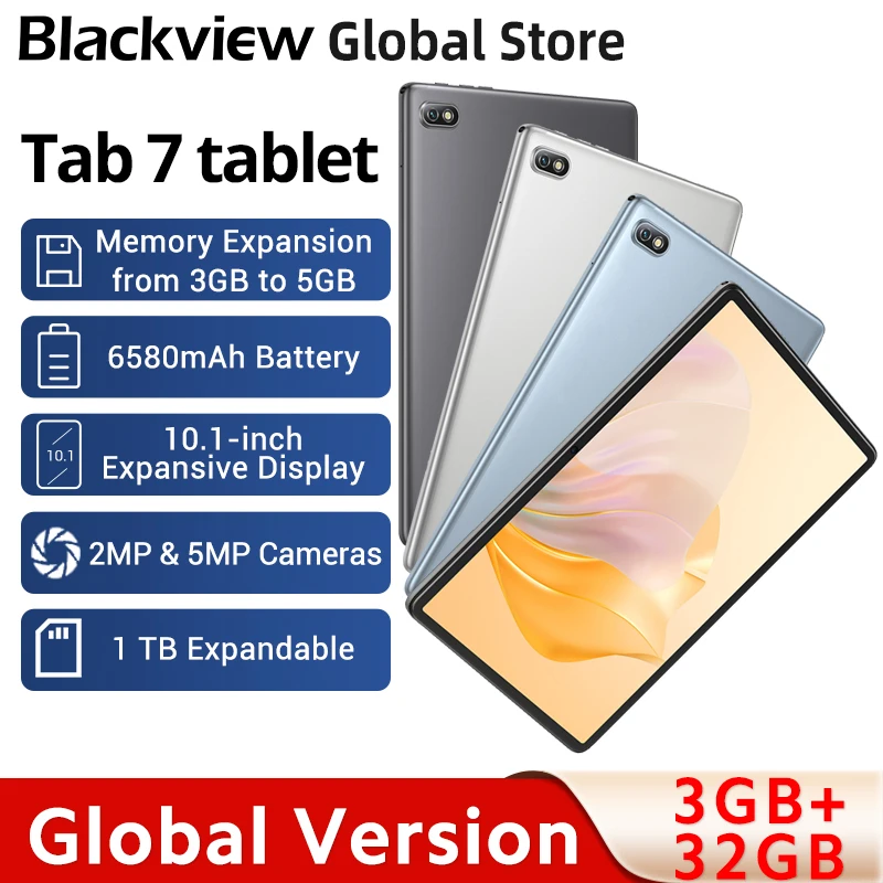 Планшет Blackview Tab 7, 3 ГБ + 32 ГБ, 6580 мАч, 10,1 дюйма, 1280X800 FHD + дисплей, android, Wi-Fi, LTE