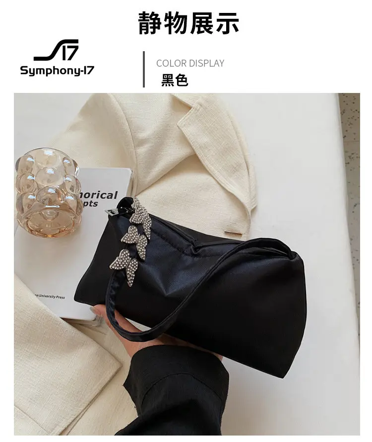 Premium bag women's niche dinner silk shoulder bag new fashion diamond butterfly trend tote armpit bag