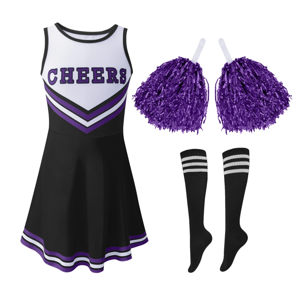

Cheerleader Children Team Sports School Girls Outfits Dress Fancy Cheerleader Uniform Outfits with Socks
