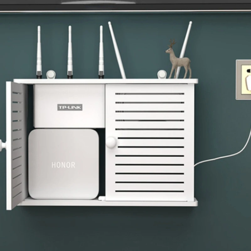 Storage Box Wireless Wifi Router Organizer Wall Hanging Plug Board Bracket Cable Wood PVC Panel Shelf DIY Home Decor |