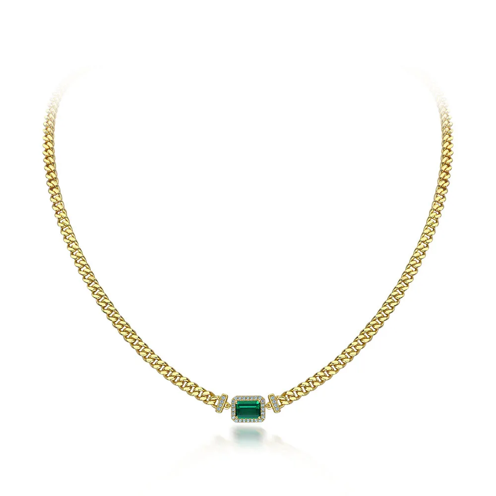 

Luxury Gold Plated Real 925 Sterling Silver Necklace 5x7mm Emerald 1ct Green 8A Cubic Zrconia Stone Necklaces For Women Gift