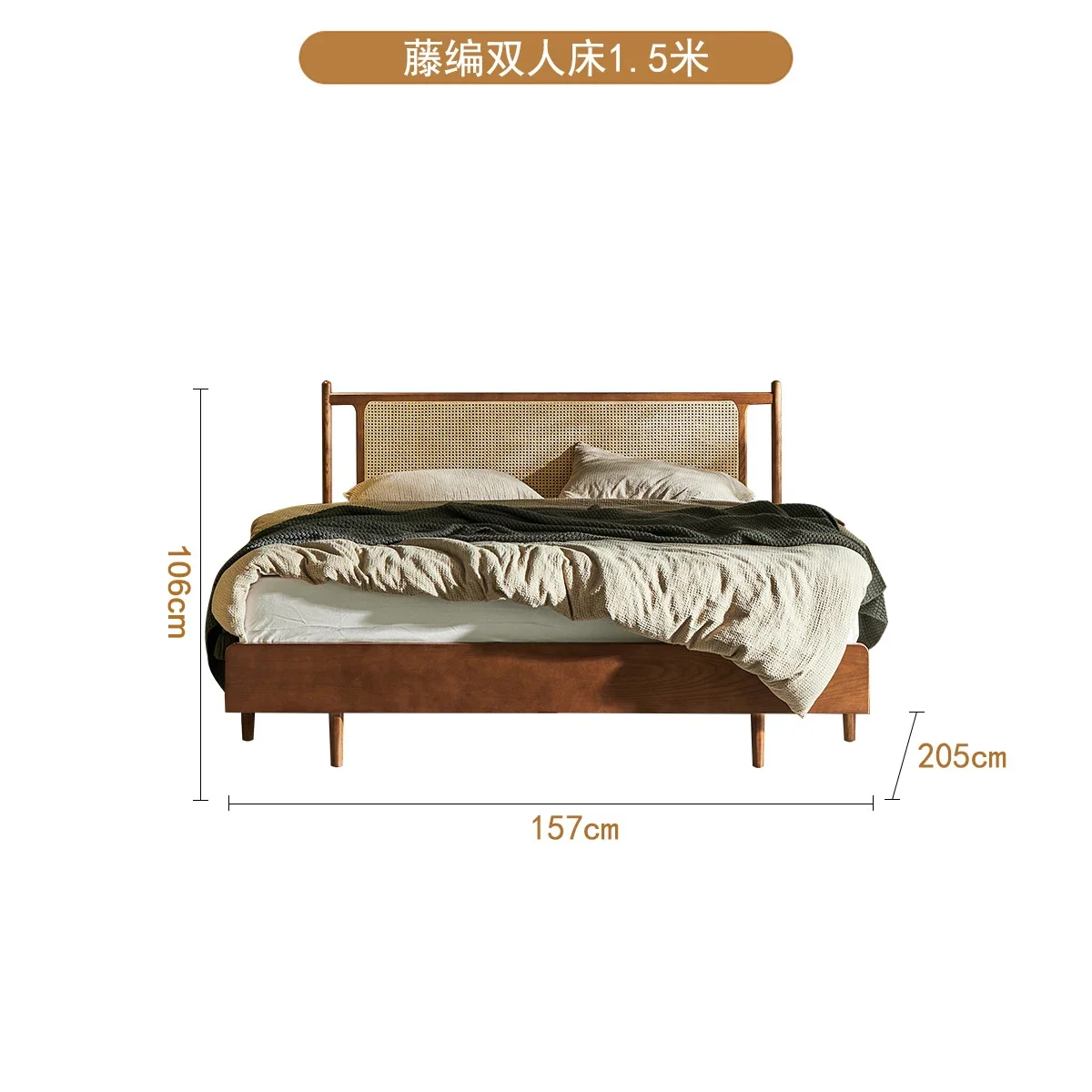 

Кровать из массива дерева, ретро плетеная кровать в китайском стиле из ротанга, гостиница для дома, двойная кровать 1,8 м, Главная спальня, двуспальная кровать