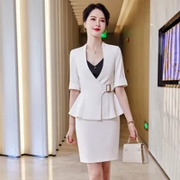 korean spring suit large size office women business white collar formal professional dress work clothes light blue suit skirt