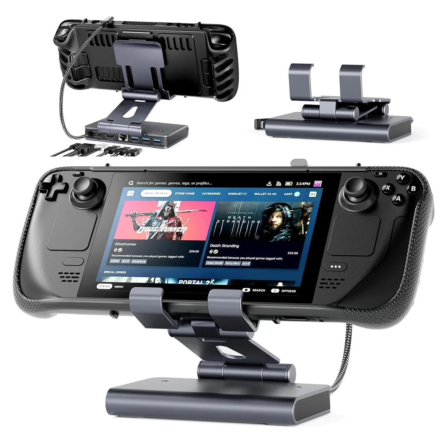 Док-станция для Steam Deck/ROG Ally X/Legion Go/MSI Claw регулируемая подставка 6-в-1 с HDMI 4K при 60 Гц 3