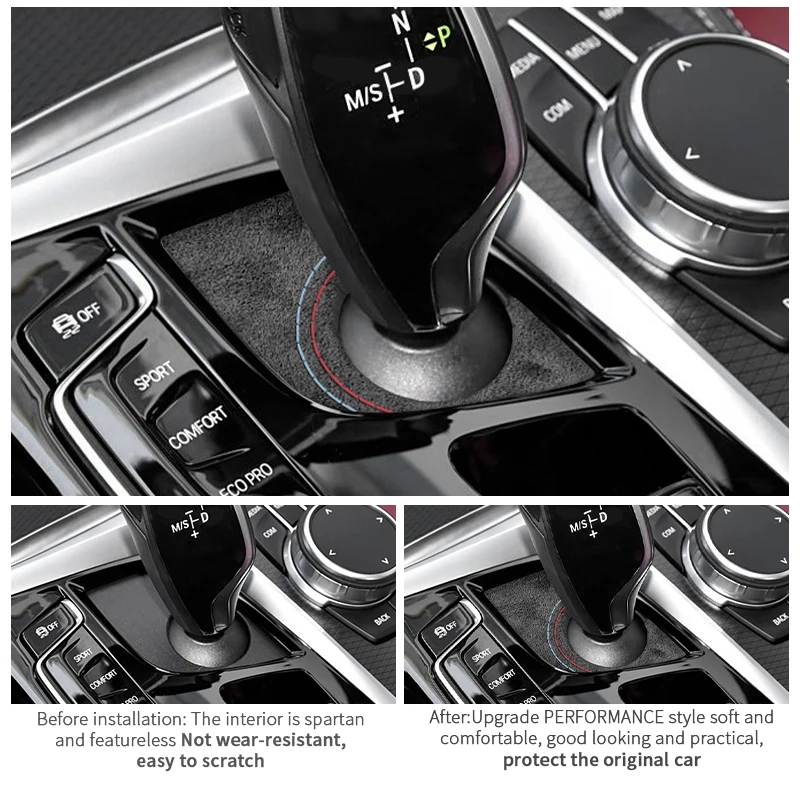 Фото Сделано из алькантары для BMW 5 серии G30 G38 6GT, центральная консоль, панель переключения передач, наклейка, автомобильные аксессуары премиум-класса для интерьера №2