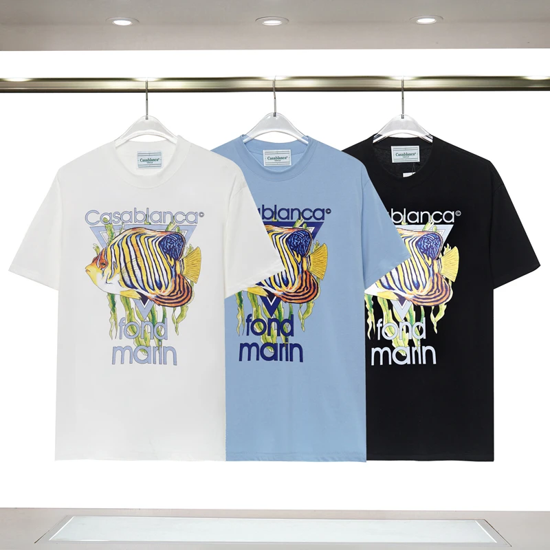 

New Summer CASABLANCA T-shirts 3D Digital Marine Fish Print Short Sleeve Tops Summer Loose Tshirts for Men Women