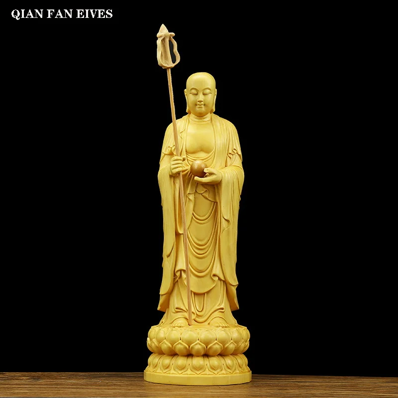 

Solid wood carving Ksitigarbha statue，Traditional hand carving，Home Living Room Office Feng Shui Decoration 24cm Special offer