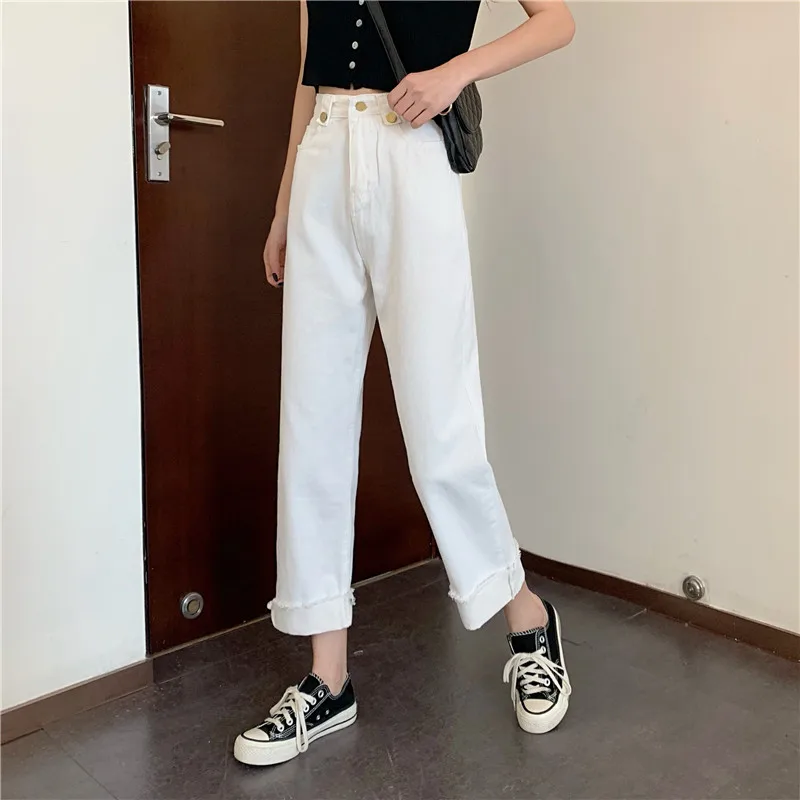 

N2353 New style loose cropped wide-leg pants high-waisted straight-leg jeans jeans