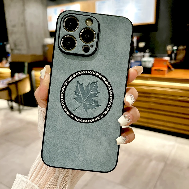 Кожаный чехол в стиле ретро с кленовым листом для iPhone 16 15 14 13 12 11 Pro Max Plus iPhone15 iPhone14