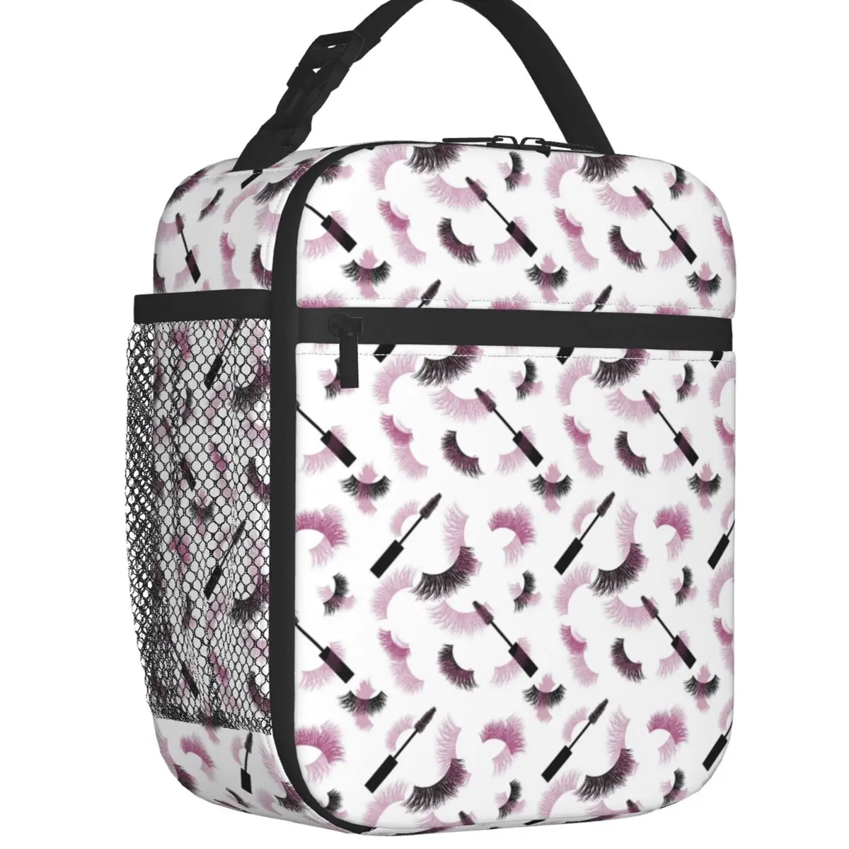 

Eyelash Eyes Insulated Lunch Bags Lashes Mascara With Pink Effect Seamless Pattern Portable Cooler Thermal Food Lunch Box School