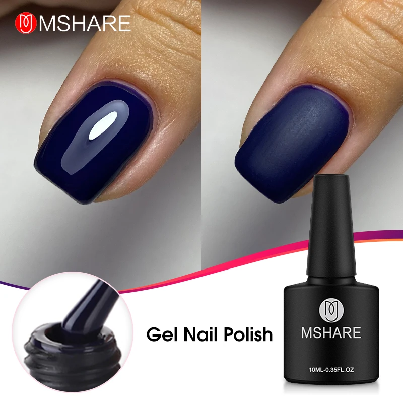

MSHARE Navy Blue Gel Nail Polish Varnish Soak Off Professional Uv Gelish Nails Art Top Coat Base Coat Cured with Nail Dryer 10ml
