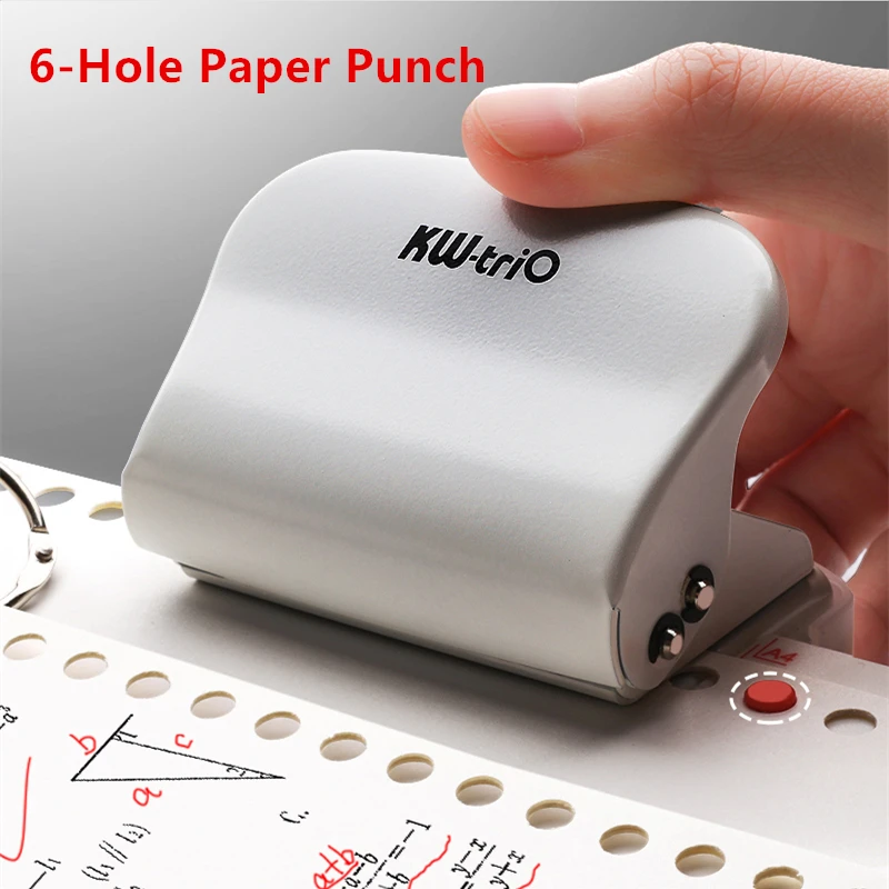 KW-trio 6-Hole Paper Punch Handheld Metal Hole Puncher Capacity 6mm for A4 A5 B5 for Notebook Scrapbook Diary Binding 99H9