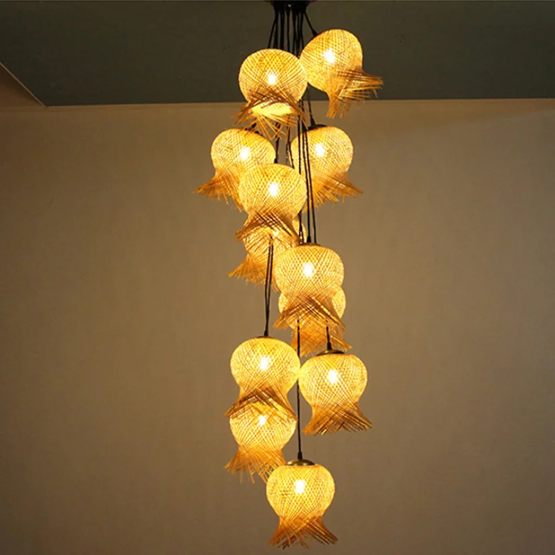

Pendant Lights Southeast Asia Iron Bamboo LED Lamps For Dinning Room Foyer Store Lighting Design style Decoration Chandeliers